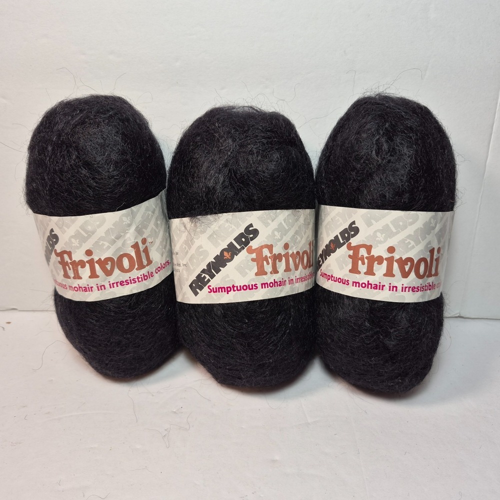 Reynolds FRIVOLI Mohair & Wool Yarn 1.5 oz Black #9 - 3 Skeins